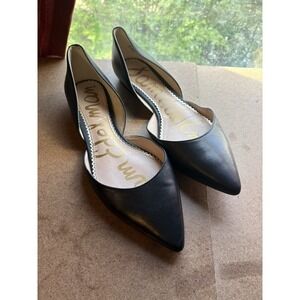 SAM EDELMAN Black Leather Pointed Toe Flats Women's Size 8M Minimalist Chic